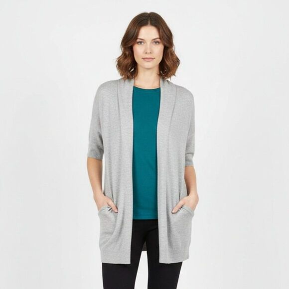 Theory Gray Open Front Short Sleeve Light Weight Sweater S - Picture 1 of 7